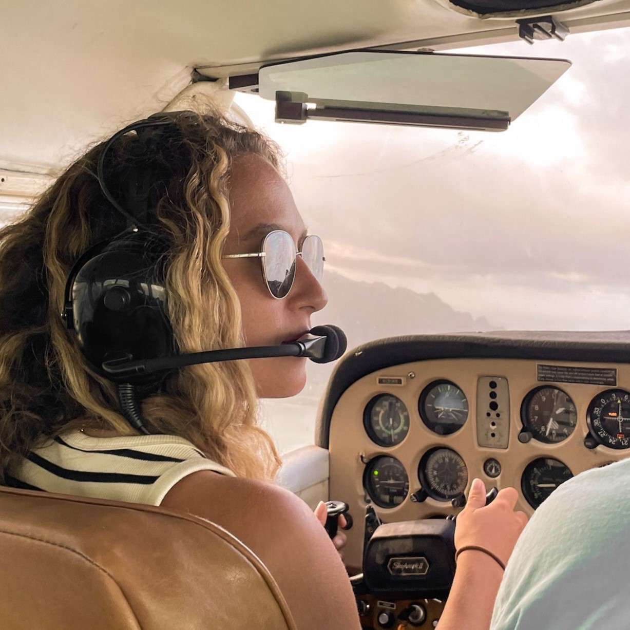 Joan in the cockpit